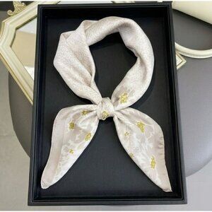 ❤️Elegant Bandana Square Scarf Silky Soft Floral Beige Gold Wrap Hijab Hair New